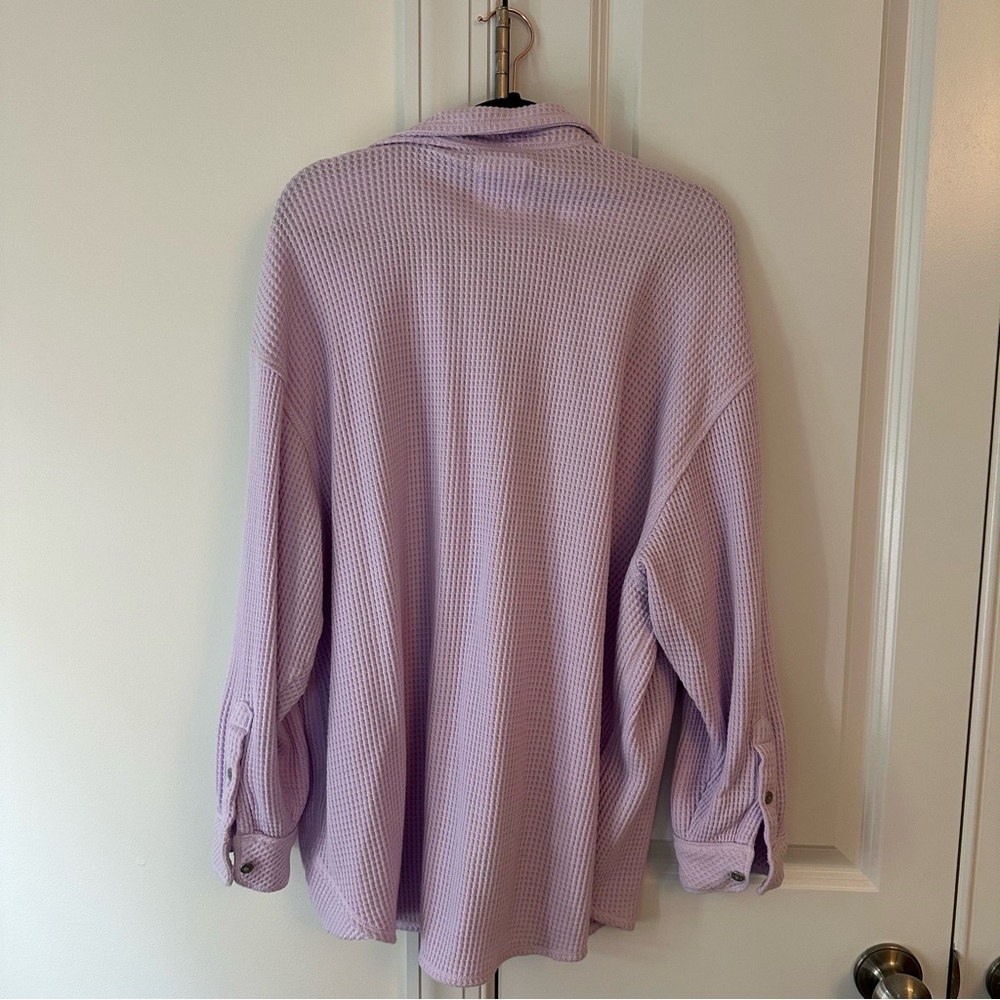 aerie Lavender Button-Down Waffle Knit Shirt Jacket - Picture 3 of 3